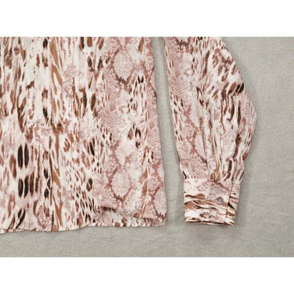 Tahari Womens Brown Collared Button Up Long Sleeve Animal Print Blouse Size S8 - Picture 10 of 12